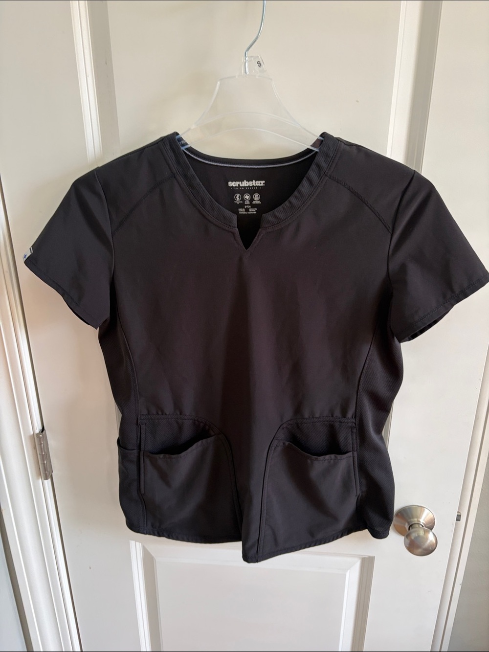 Scrubstar Black Notch-Neck Medical Scrub Top